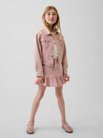 Pembe Denim Ruffle Etek