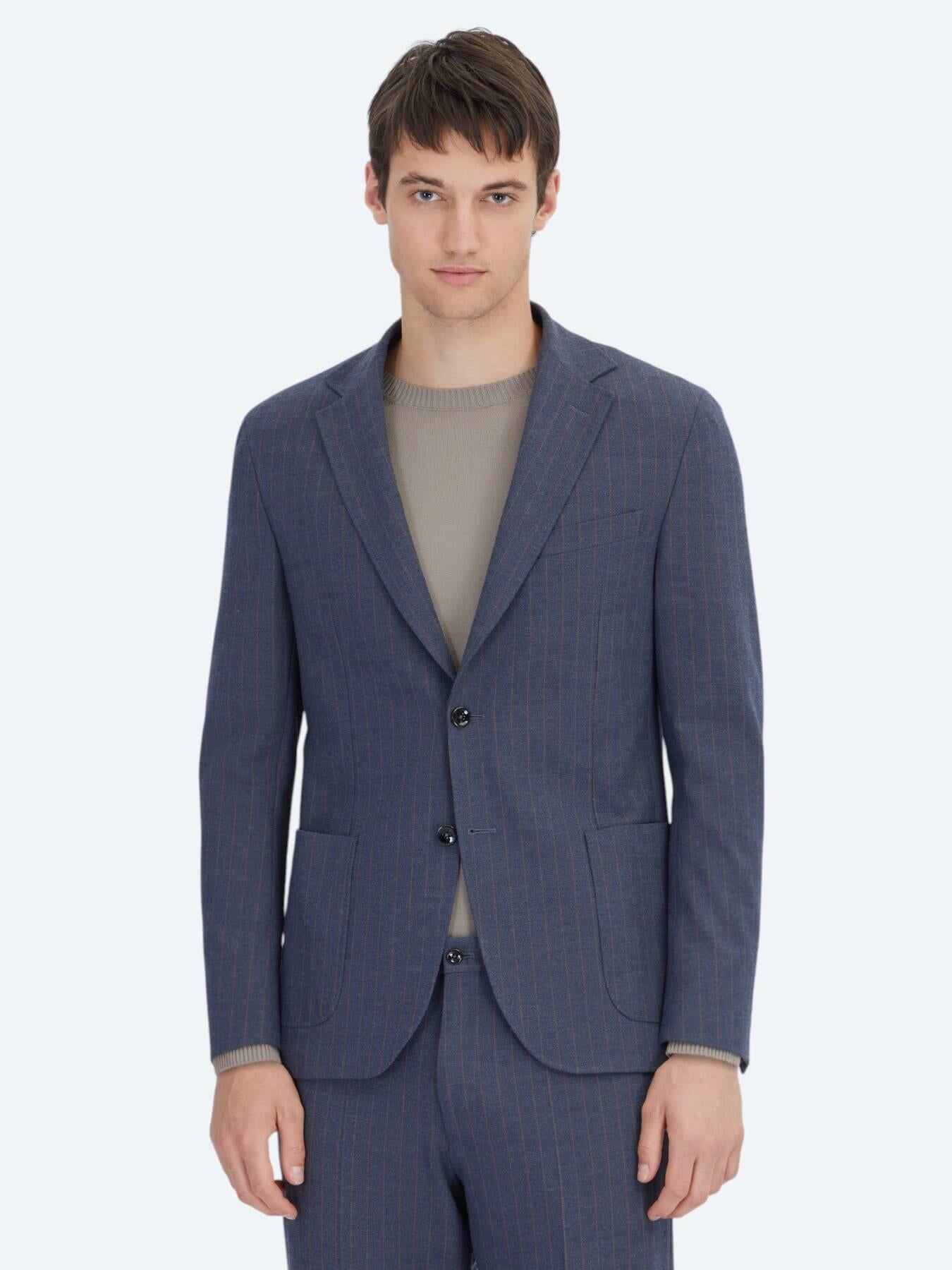 Açık Lacivert Çizgili Modern Fit Takım Elbise