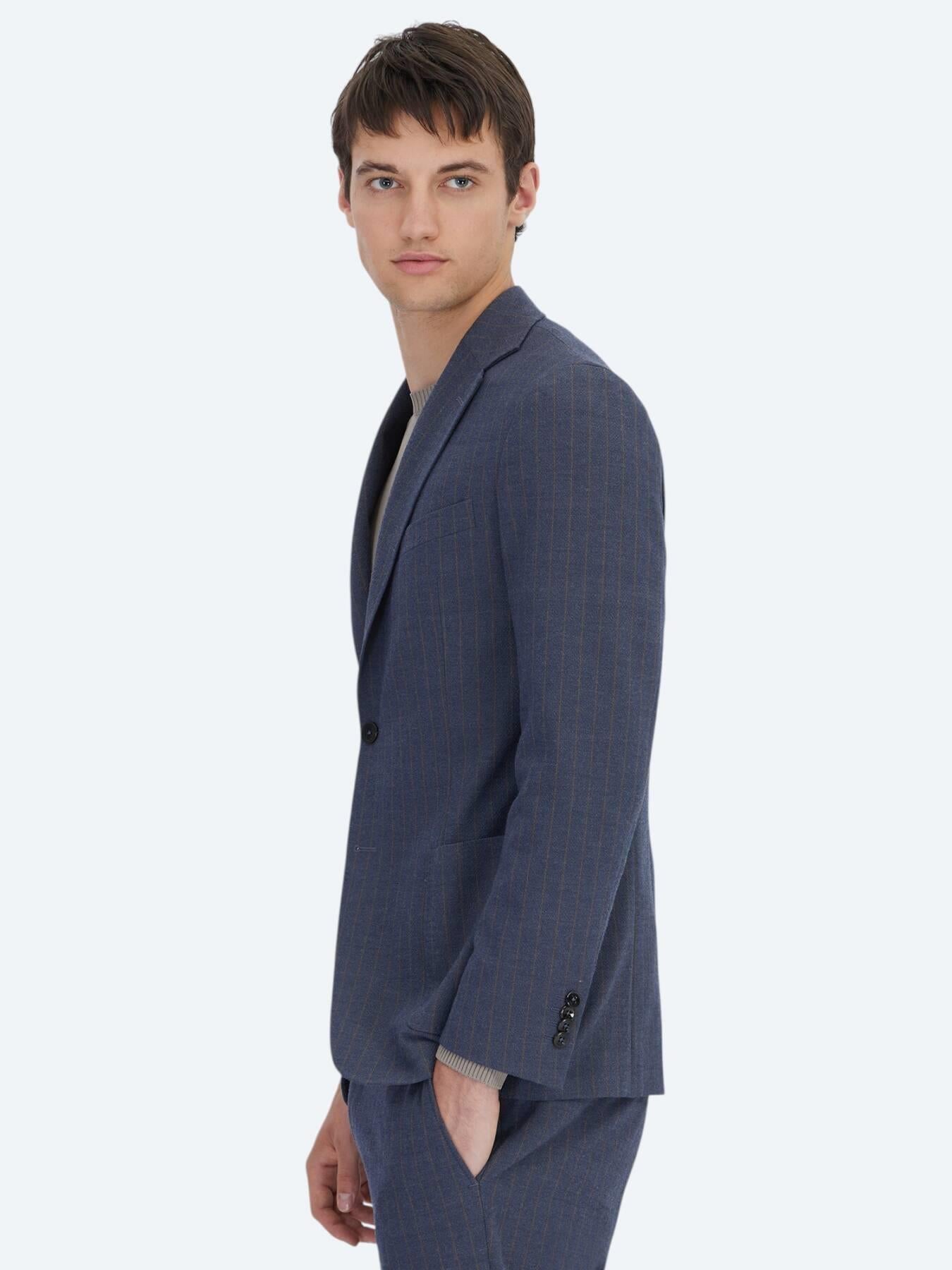 Açık Lacivert Çizgili Modern Fit Takım Elbise