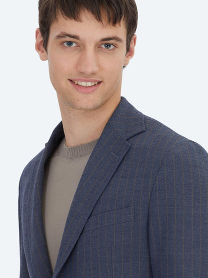 Açık Lacivert Çizgili Modern Fit Takım Elbise