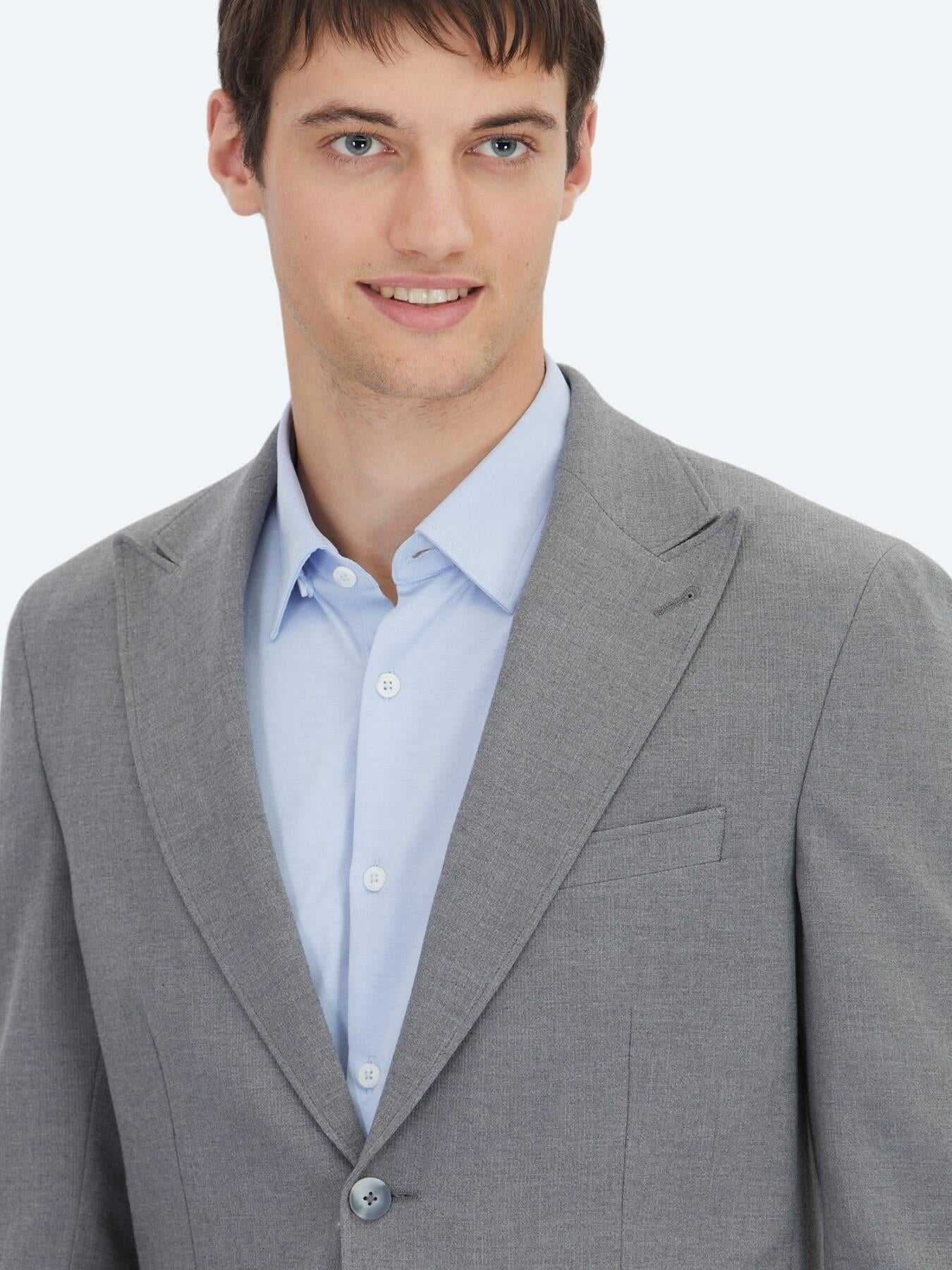Gri Çizgili Modern Fit Takım Elbise
