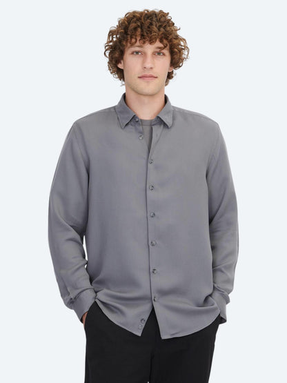 Gri Regular Fit Uzun Dokuma Casual Gömlek