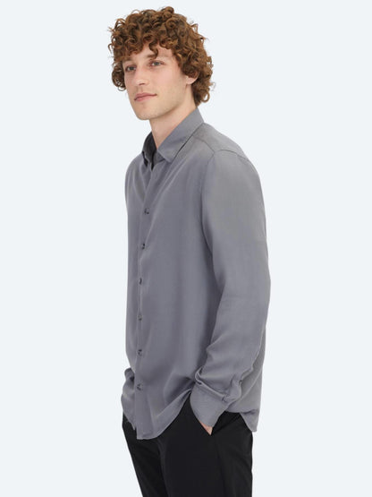 Gri Regular Fit Uzun Dokuma Casual Gömlek