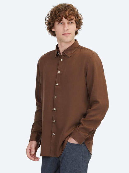 Kahverengi Regular Fit Uzun Dokuma Casual Gömlek