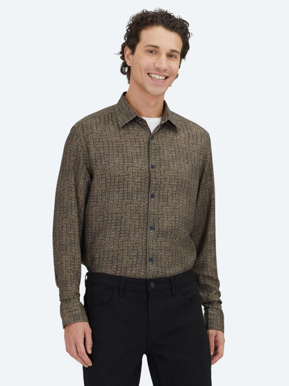 Kahverengi Çizgili Regular Fit Uzun Dokuma Casual %100 Pamuk Gömlek