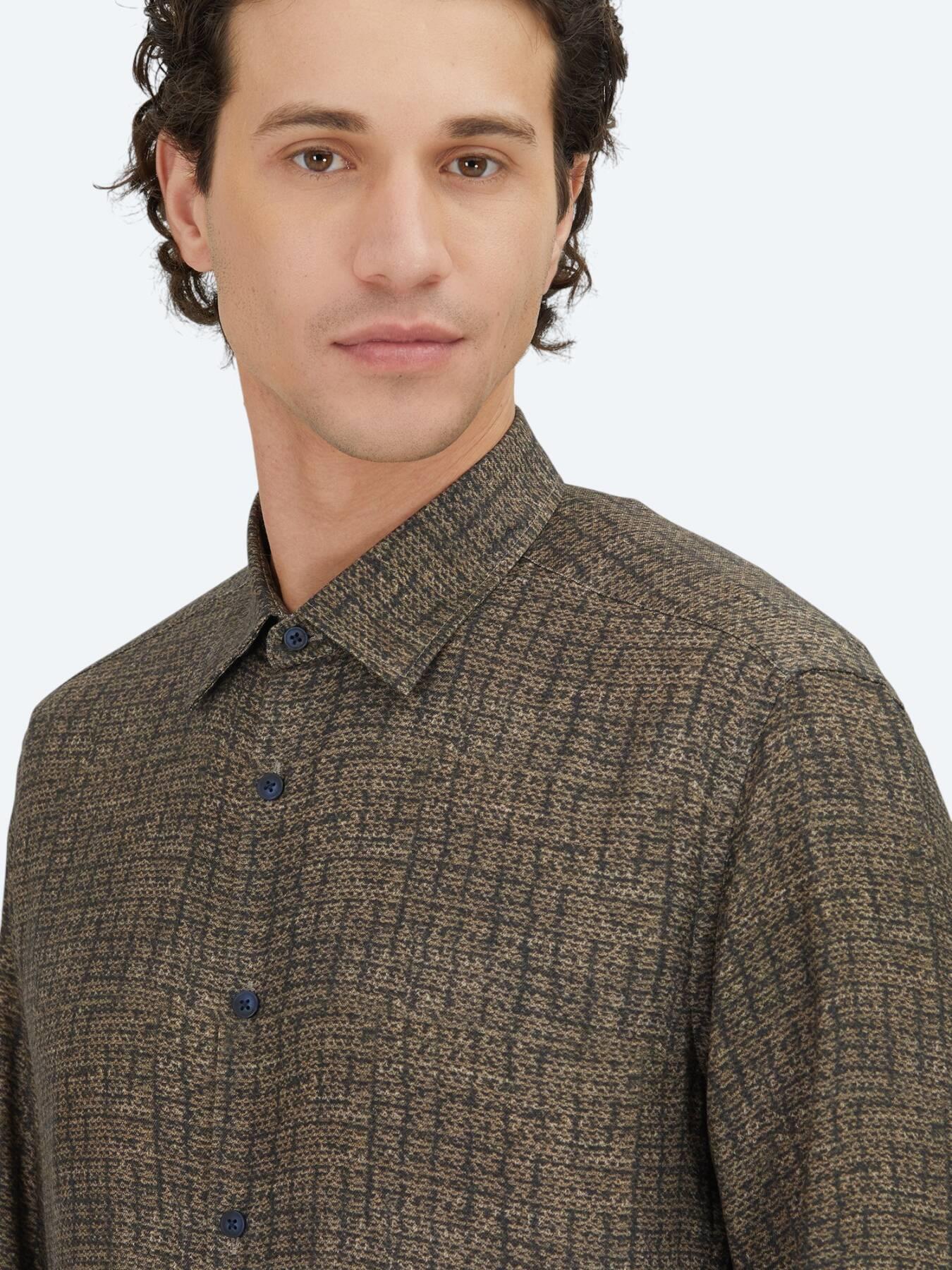 Kahverengi Çizgili Regular Fit Uzun Dokuma Casual %100 Pamuk Gömlek
