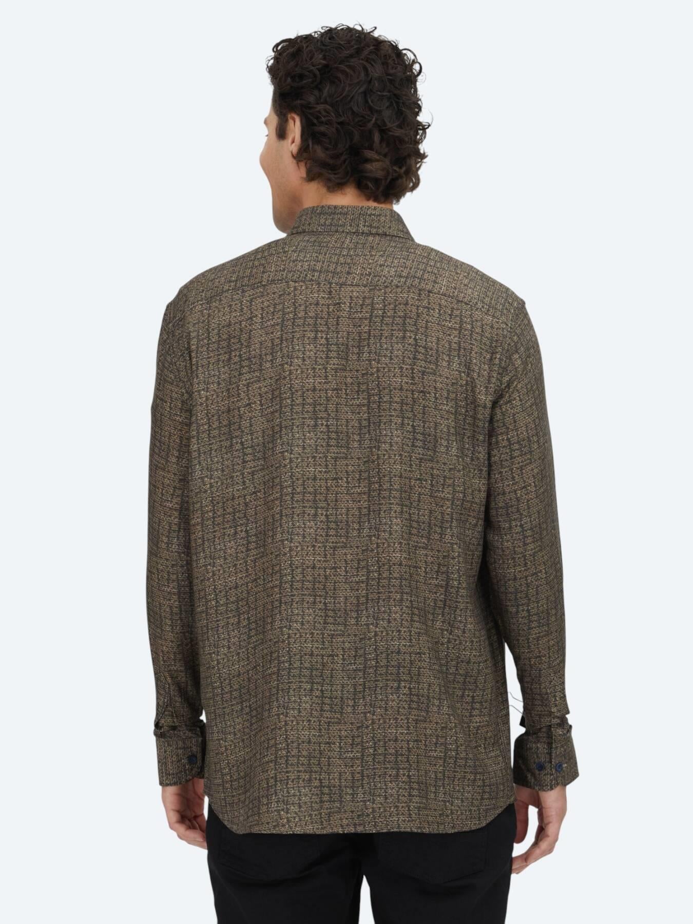 Kahverengi Çizgili Regular Fit Uzun Dokuma Casual %100 Pamuk Gömlek