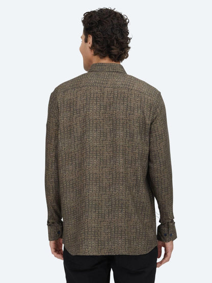 Kahverengi Çizgili Regular Fit Uzun Dokuma Casual %100 Pamuk Gömlek