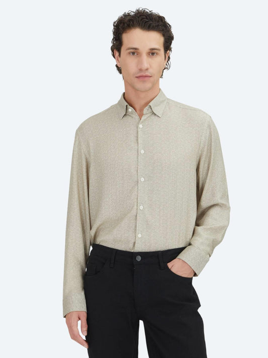 Bej Regular Fit Uzun Dokuma Casual %100 Pamuk Gömlek