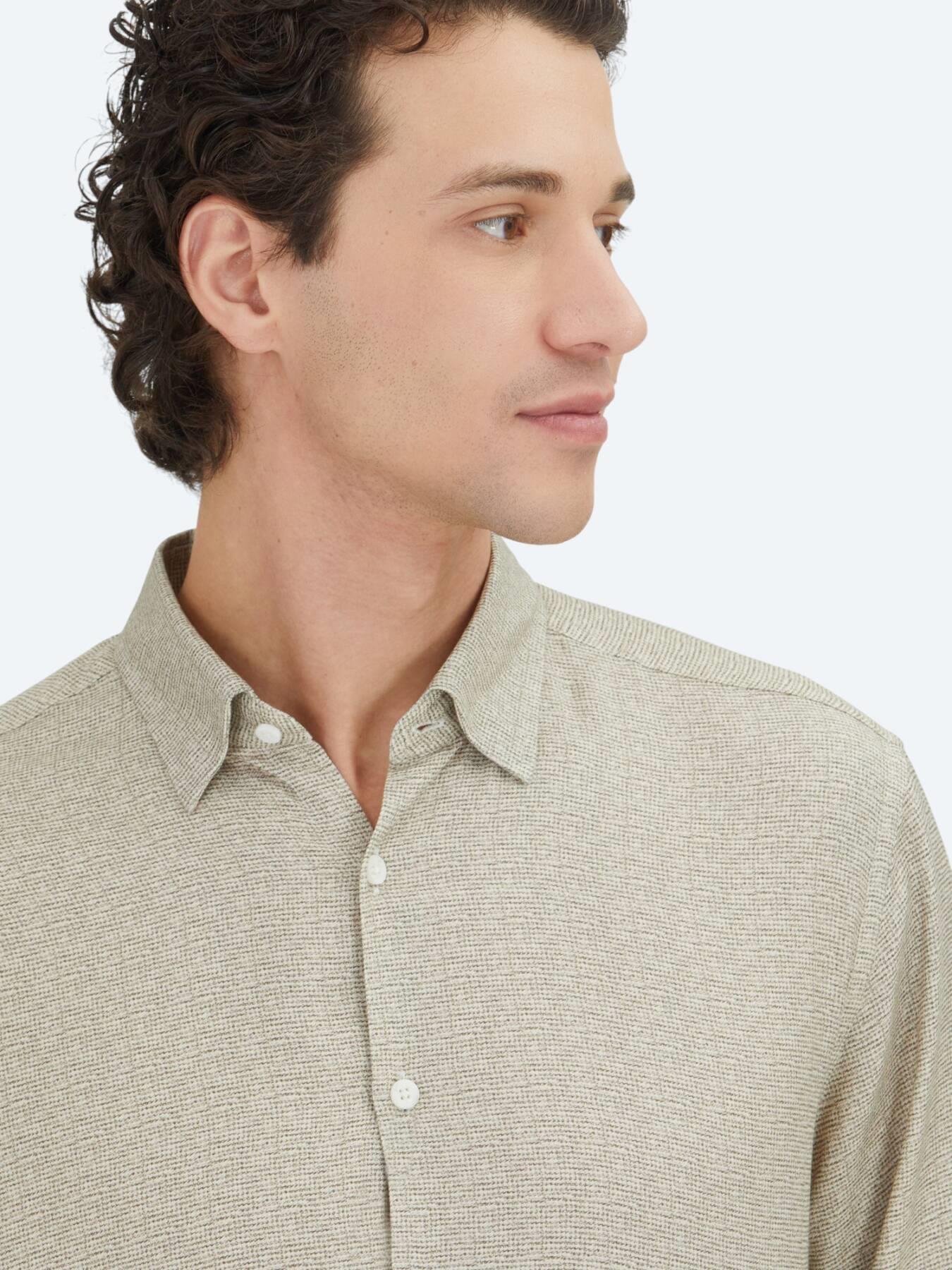 Bej Regular Fit Uzun Dokuma Casual %100 Pamuk Gömlek