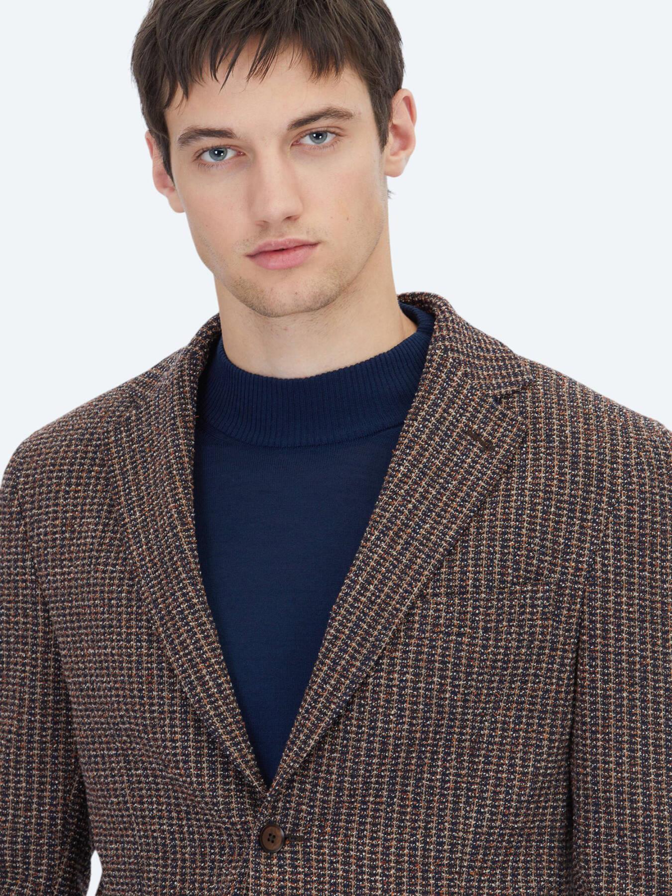 Lacivert Desenli Modern Fit Pamuk Karışımlı Örme Ceket