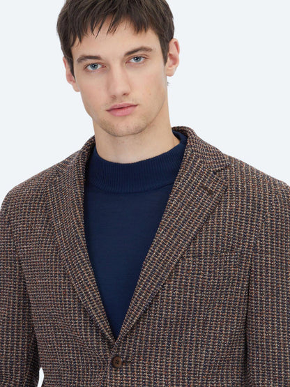 Lacivert Desenli Modern Fit Pamuk Karışımlı Örme Ceket