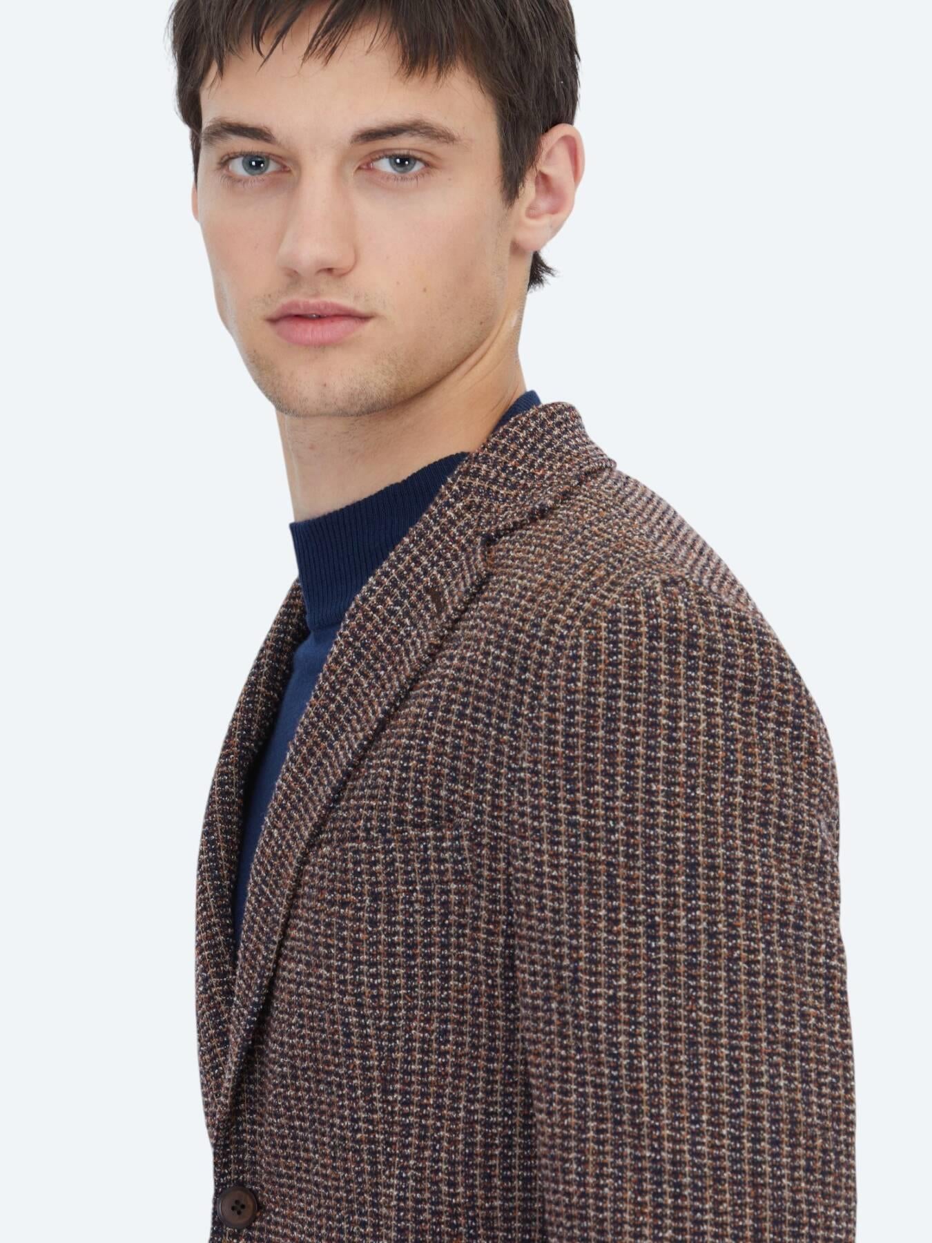 Lacivert Desenli Modern Fit Pamuk Karışımlı Örme Ceket