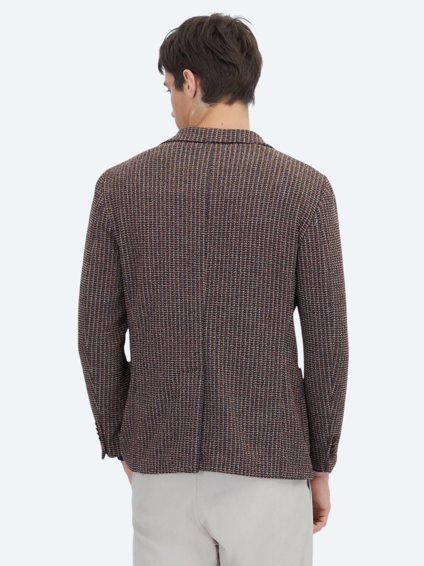 Lacivert Desenli Modern Fit Pamuk Karışımlı Örme Ceket
