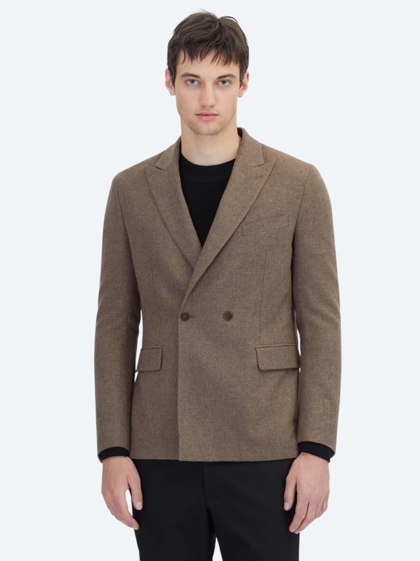 Kahverengi Modern Fit Yün Karışımlı Ceket