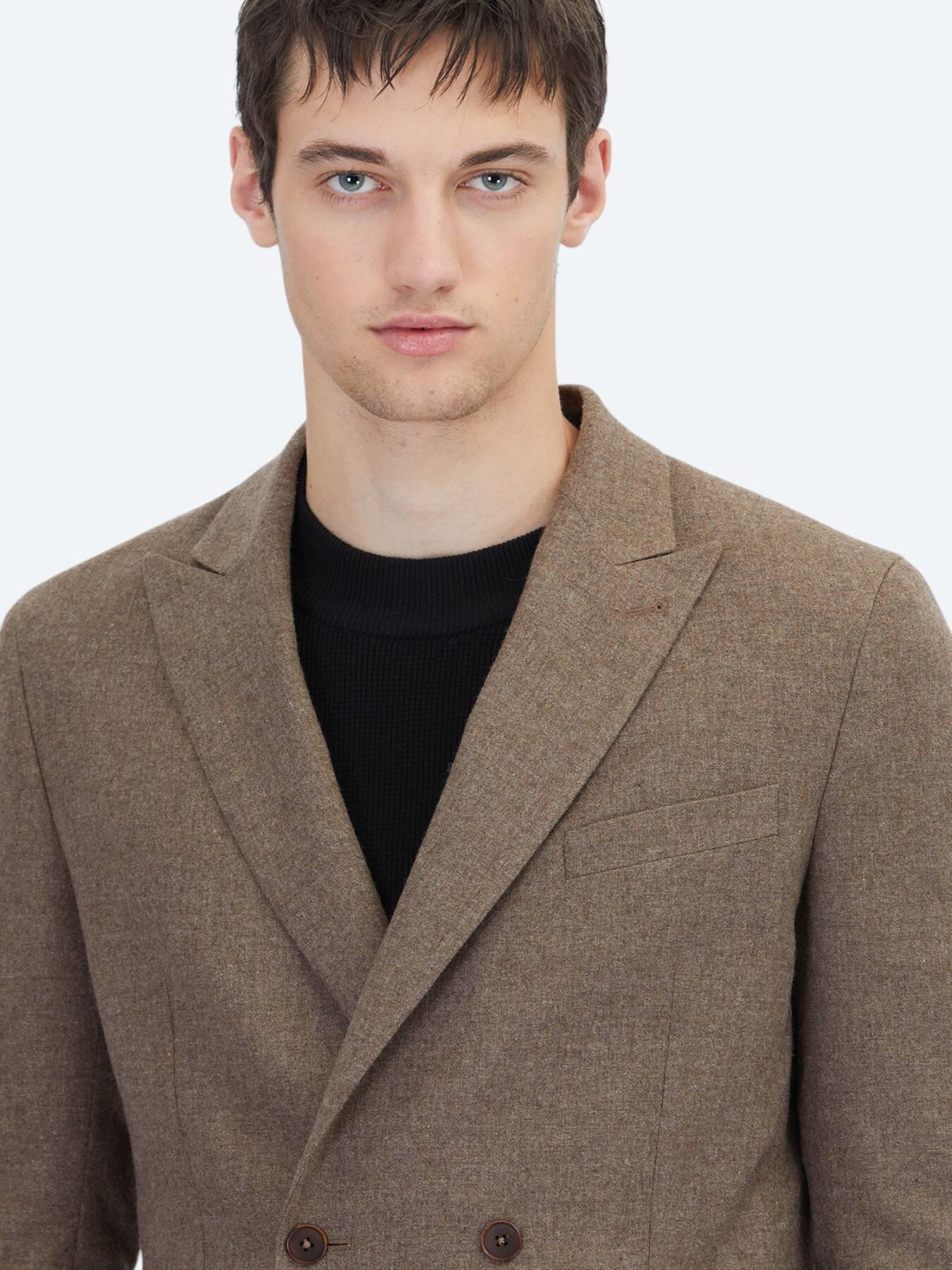 Kahverengi Modern Fit Yün Karışımlı Ceket
