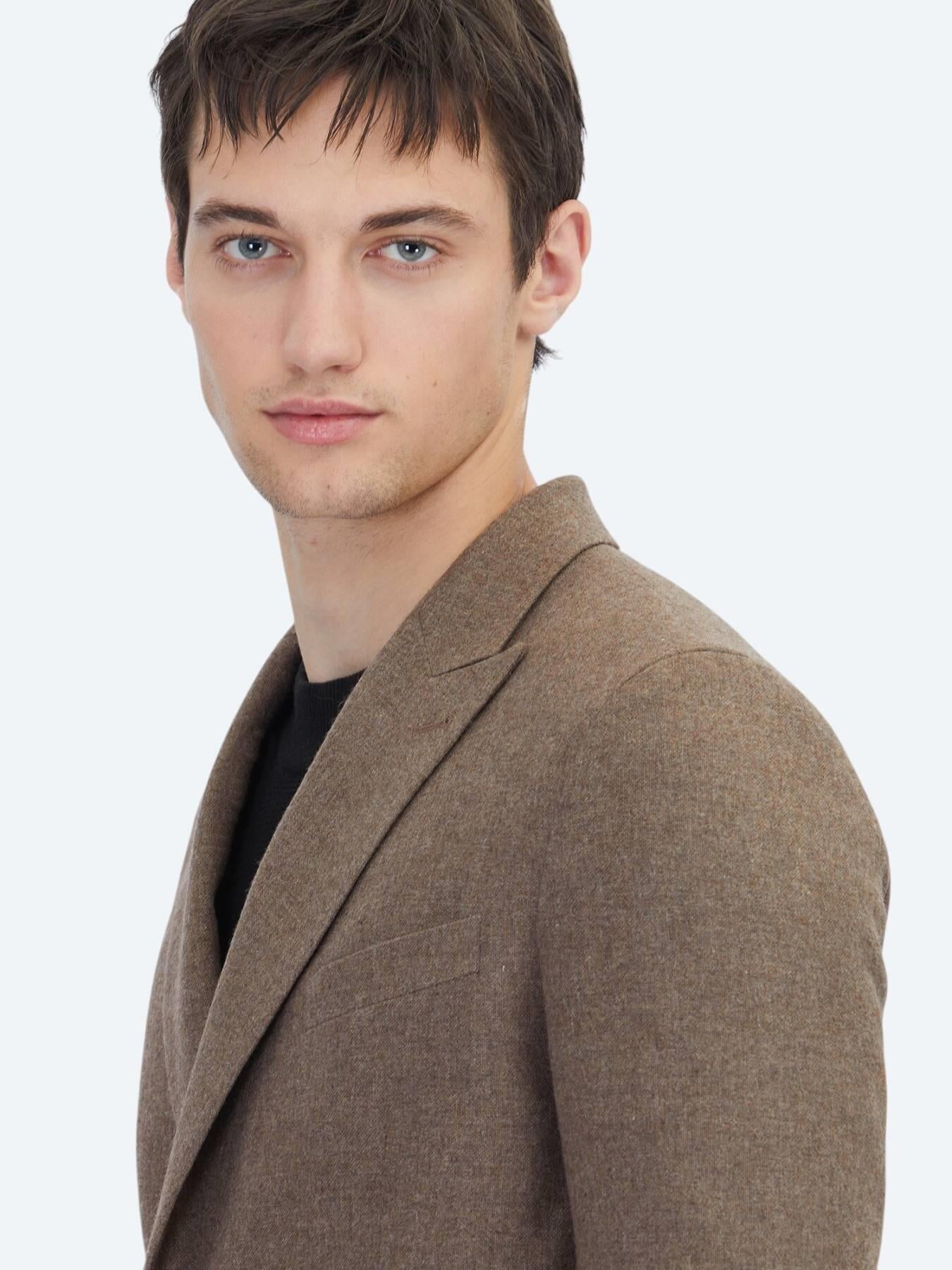 Kahverengi Modern Fit Yün Karışımlı Ceket