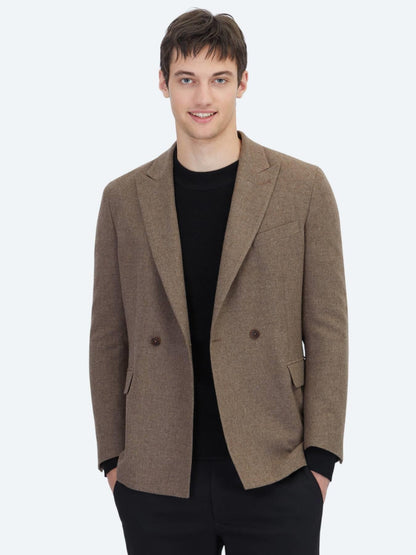 Kahverengi Modern Fit Yün Karışımlı Ceket