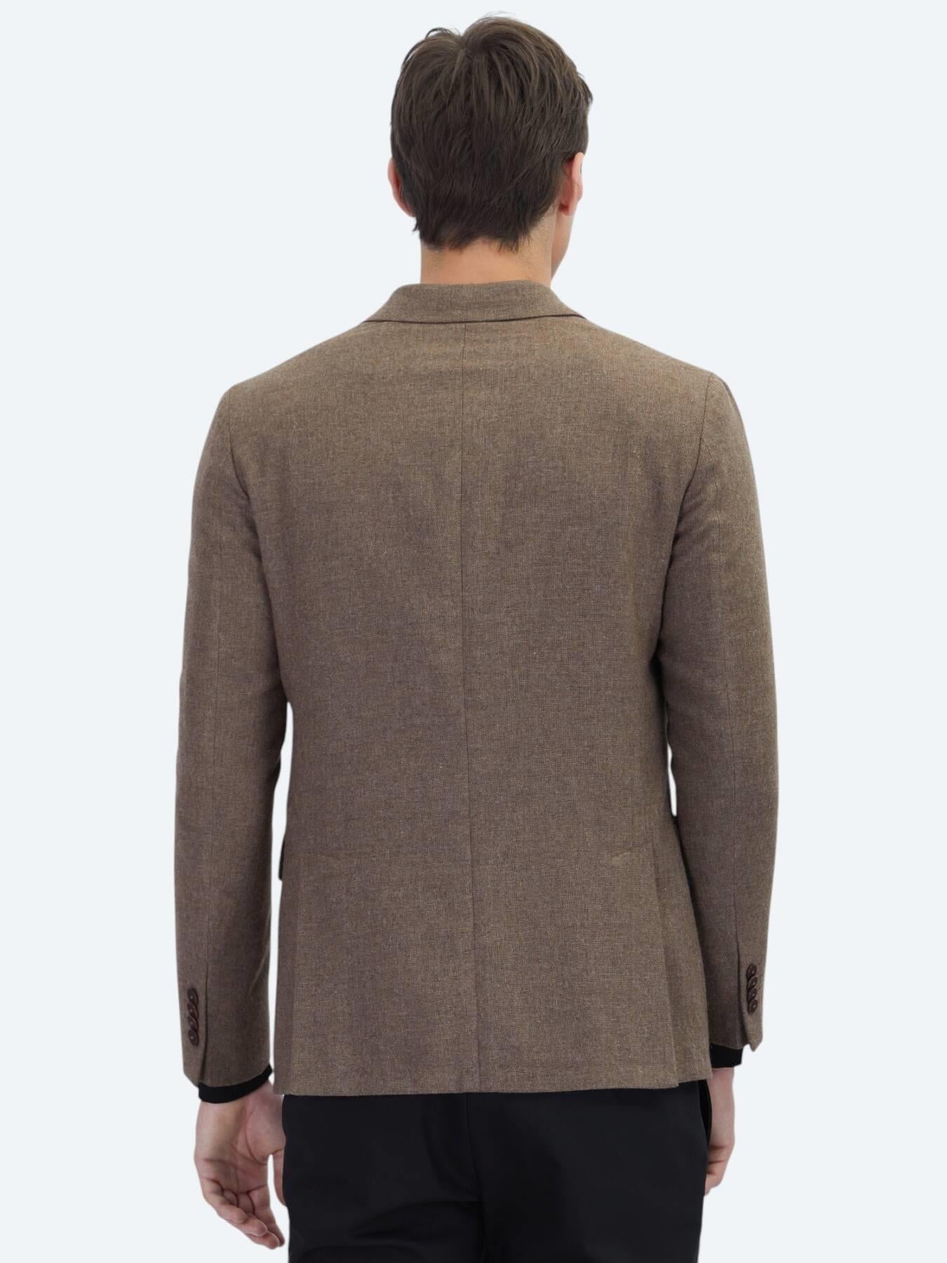 Kahverengi Modern Fit Yün Karışımlı Ceket