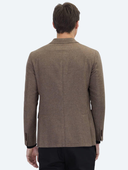 Kahverengi Modern Fit Yün Karışımlı Ceket