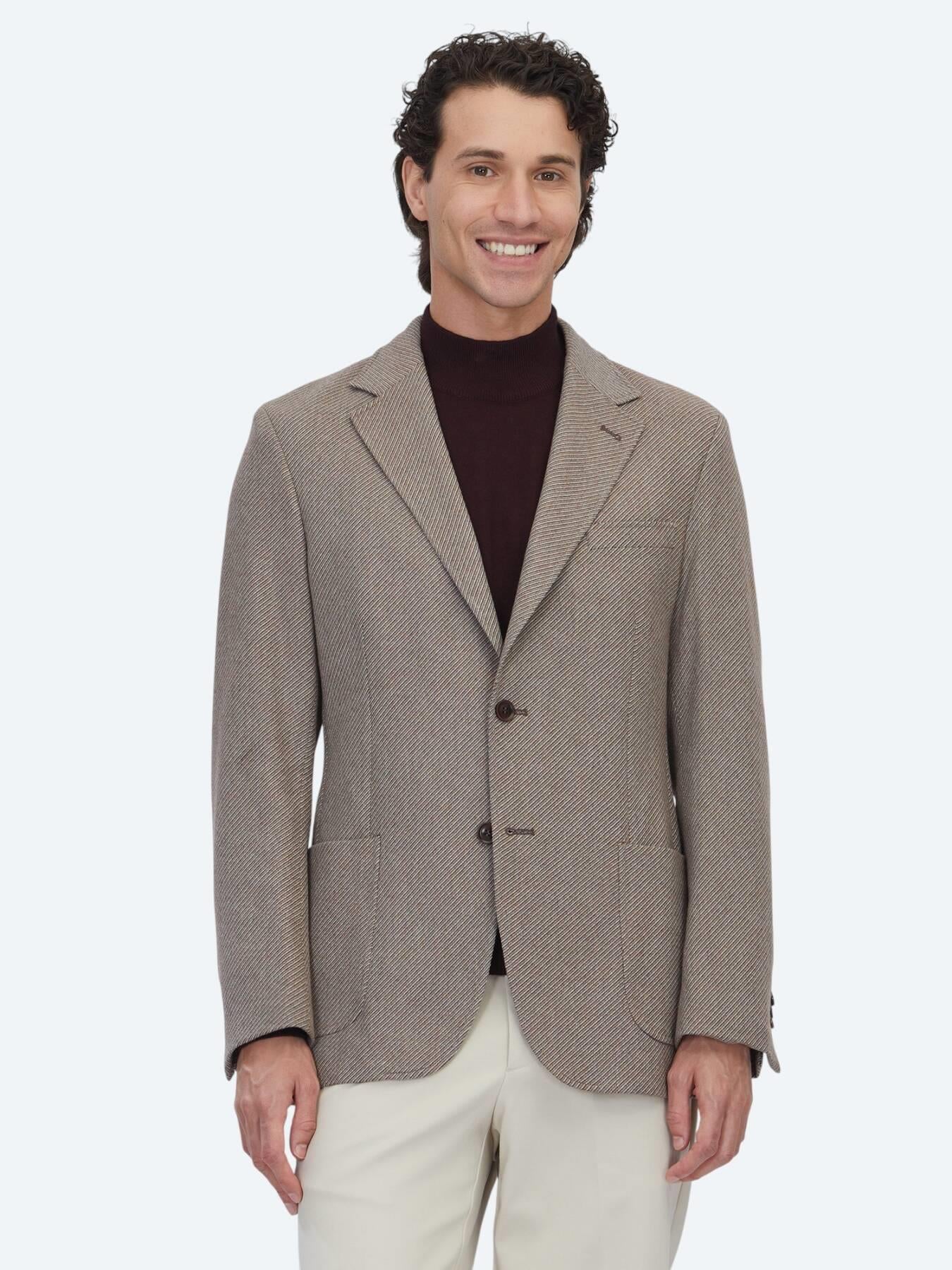 Açık Kahve Desenli Modern Fit Yün Karışımlı Ceket