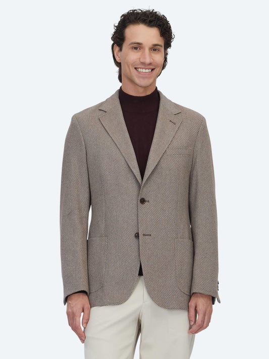 Açık Kahve Desenli Modern Fit Yün Karışımlı Ceket
