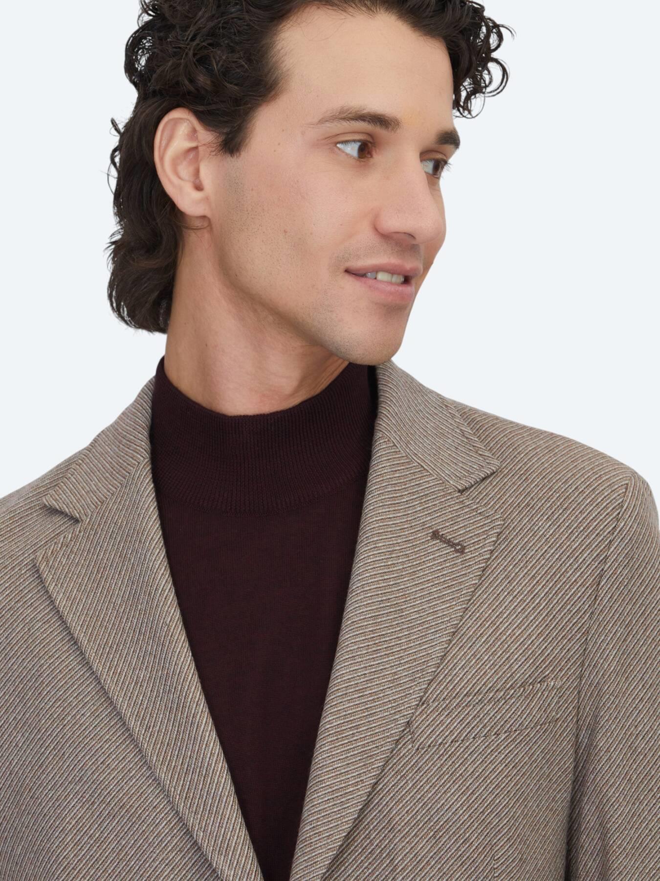 Açık Kahve Desenli Modern Fit Yün Karışımlı Ceket