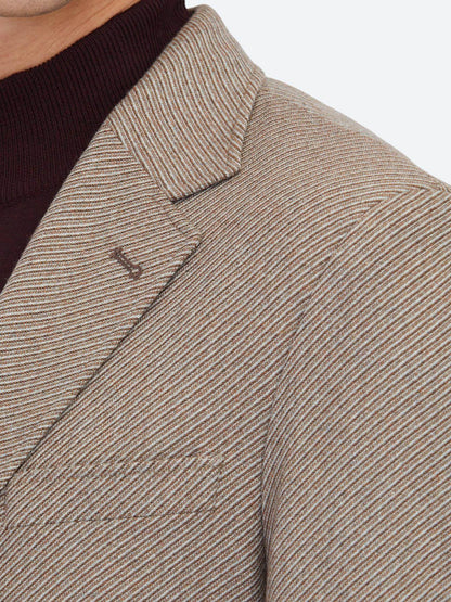 Açık Kahve Desenli Modern Fit Yün Karışımlı Ceket