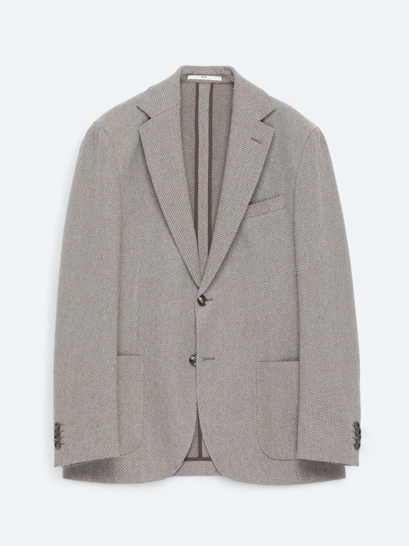 Açık Kahve Desenli Modern Fit Yün Karışımlı Ceket