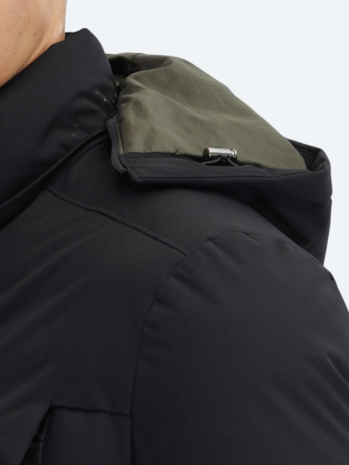 Siyah Regular Fit Kapüşonlu Casual Dokuma Kaban