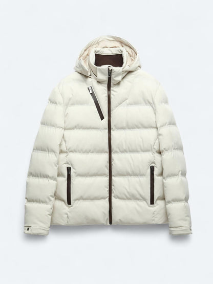 Bej Regular Fit Kapüşonlu Casual Dokuma Mont