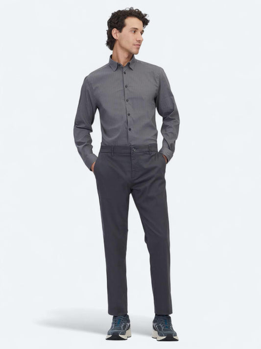 Gri Düz Dokuma Regular Fit Casual Pamuk Karışımlı Pantolon