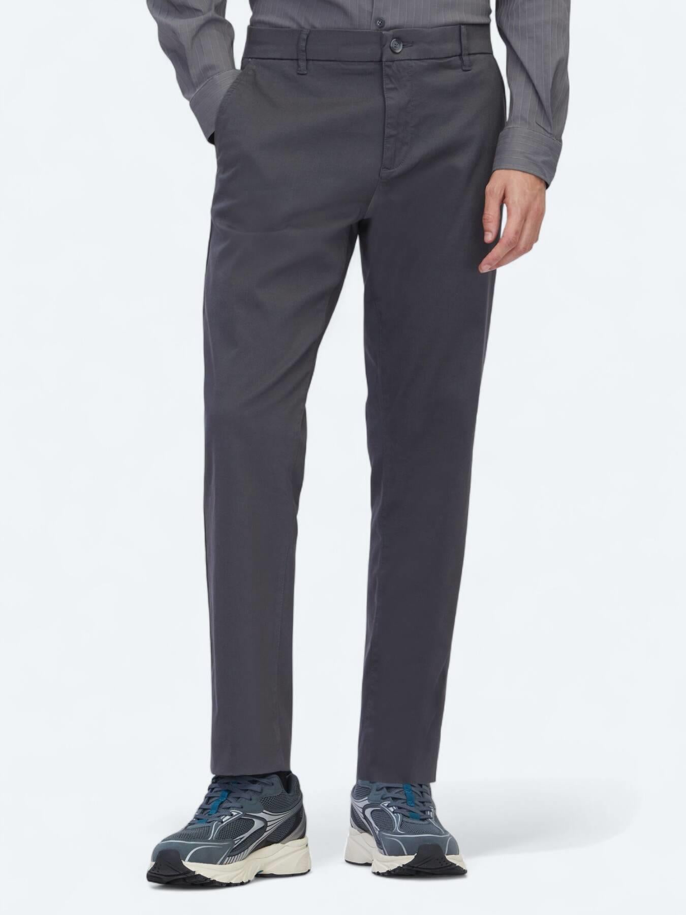 Gri Düz Dokuma Regular Fit Casual Pamuk Karışımlı Pantolon