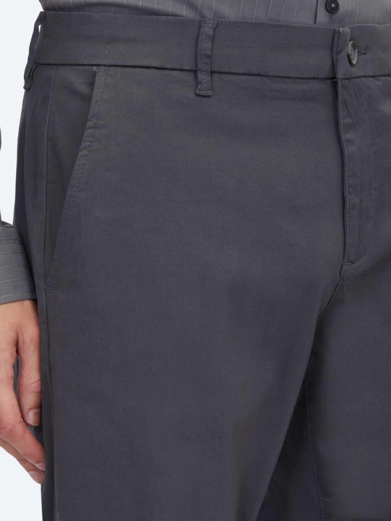 Gri Düz Dokuma Regular Fit Casual Pamuk Karışımlı Pantolon