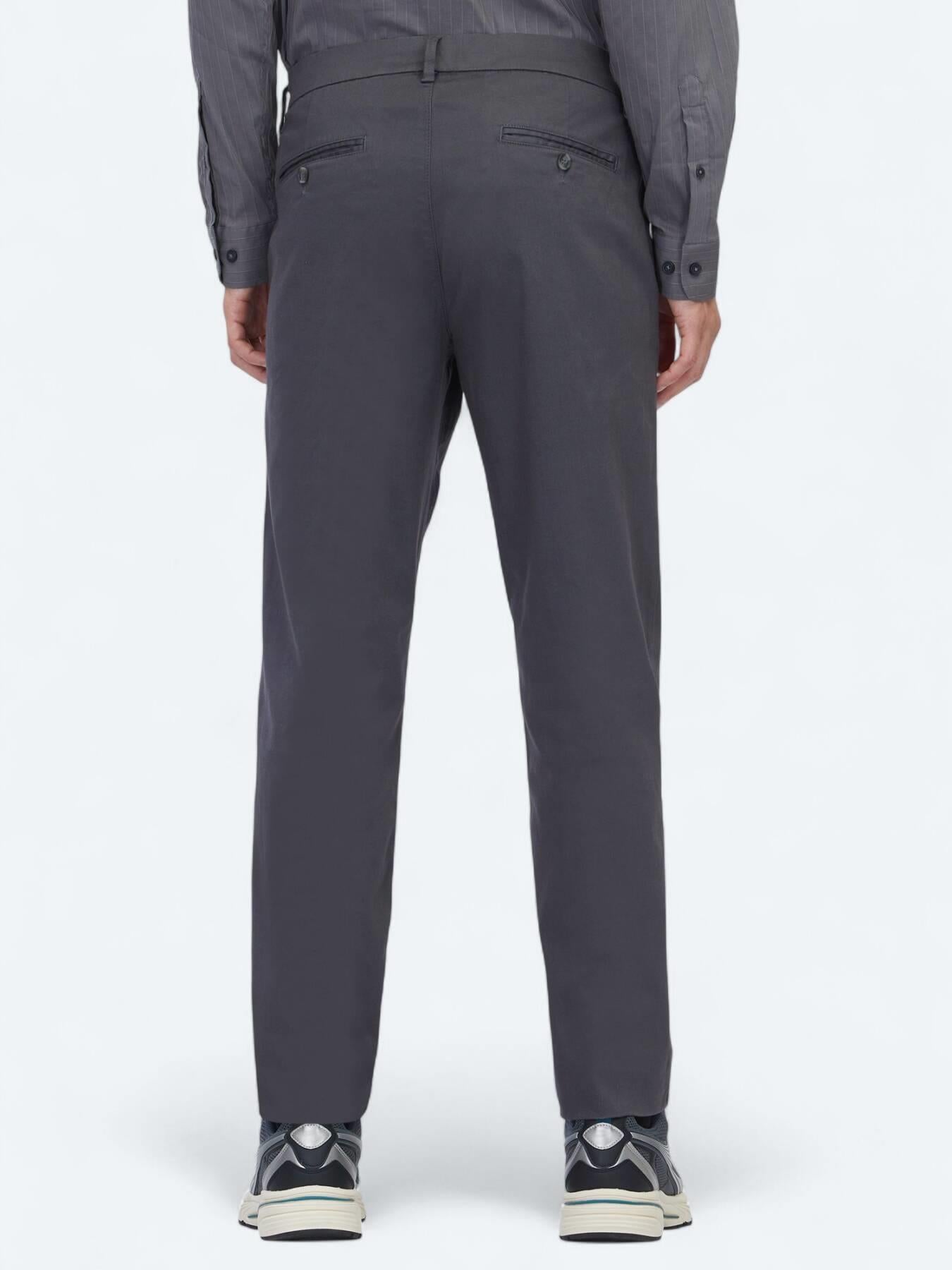 Gri Düz Dokuma Regular Fit Casual Pamuk Karışımlı Pantolon