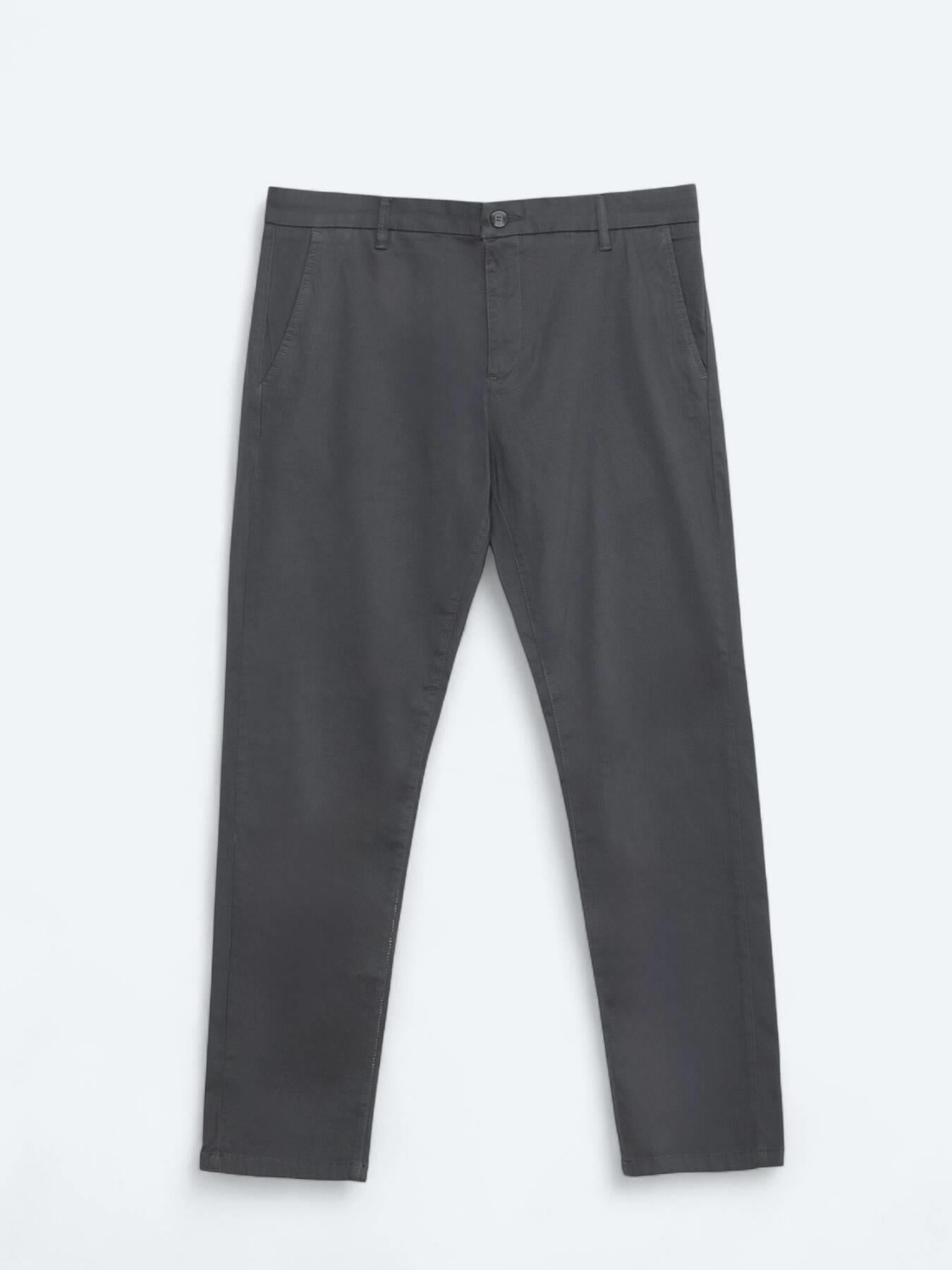 Gri Düz Dokuma Regular Fit Casual Pamuk Karışımlı Pantolon