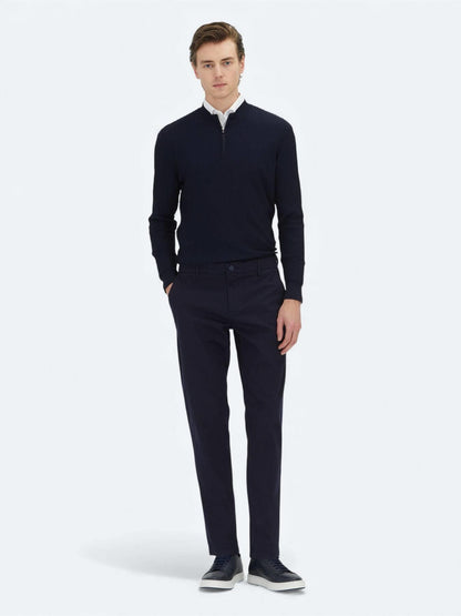 Lacivert Düz Dokuma Regular Fit Casual Pamuk Karışımlı Pantolon