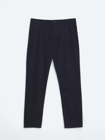 Lacivert Düz Dokuma Regular Fit Casual Pamuk Karışımlı Pantolon