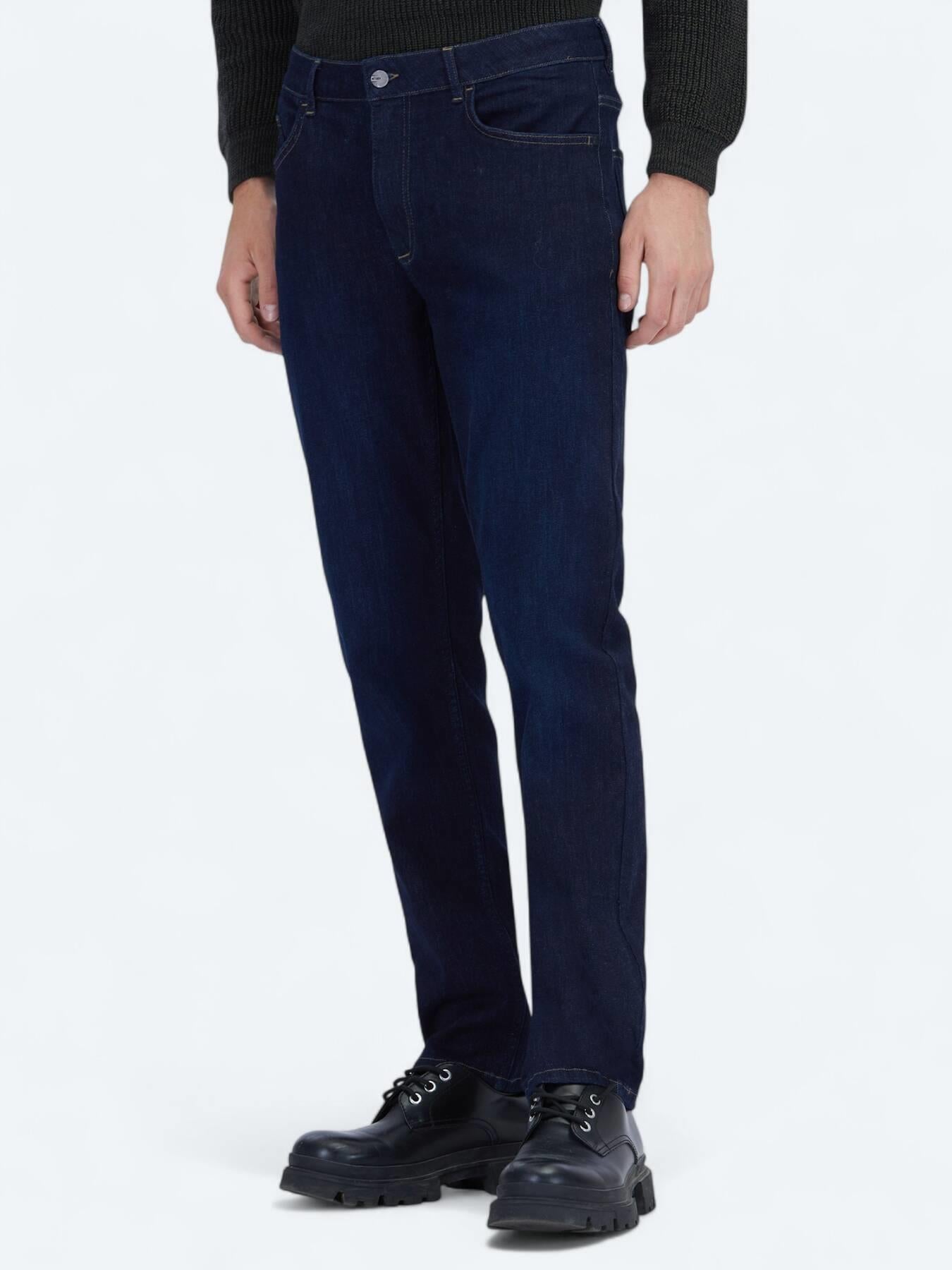 Lacivert Düz Slim Fit Denim Pamuk Karışımlı Pantolon