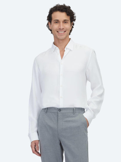 Beyaz Regular Fit Uzun Dokuma Casual Gömlek