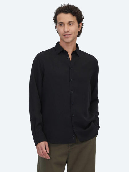 Siyah Regular Fit Uzun Dokuma Casual Gömlek