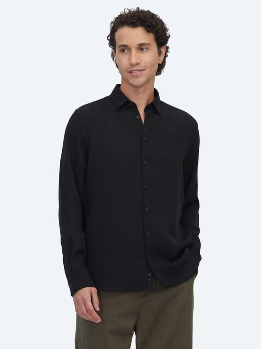 Siyah Regular Fit Uzun Dokuma Casual Gömlek
