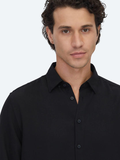 Siyah Regular Fit Uzun Dokuma Casual Gömlek