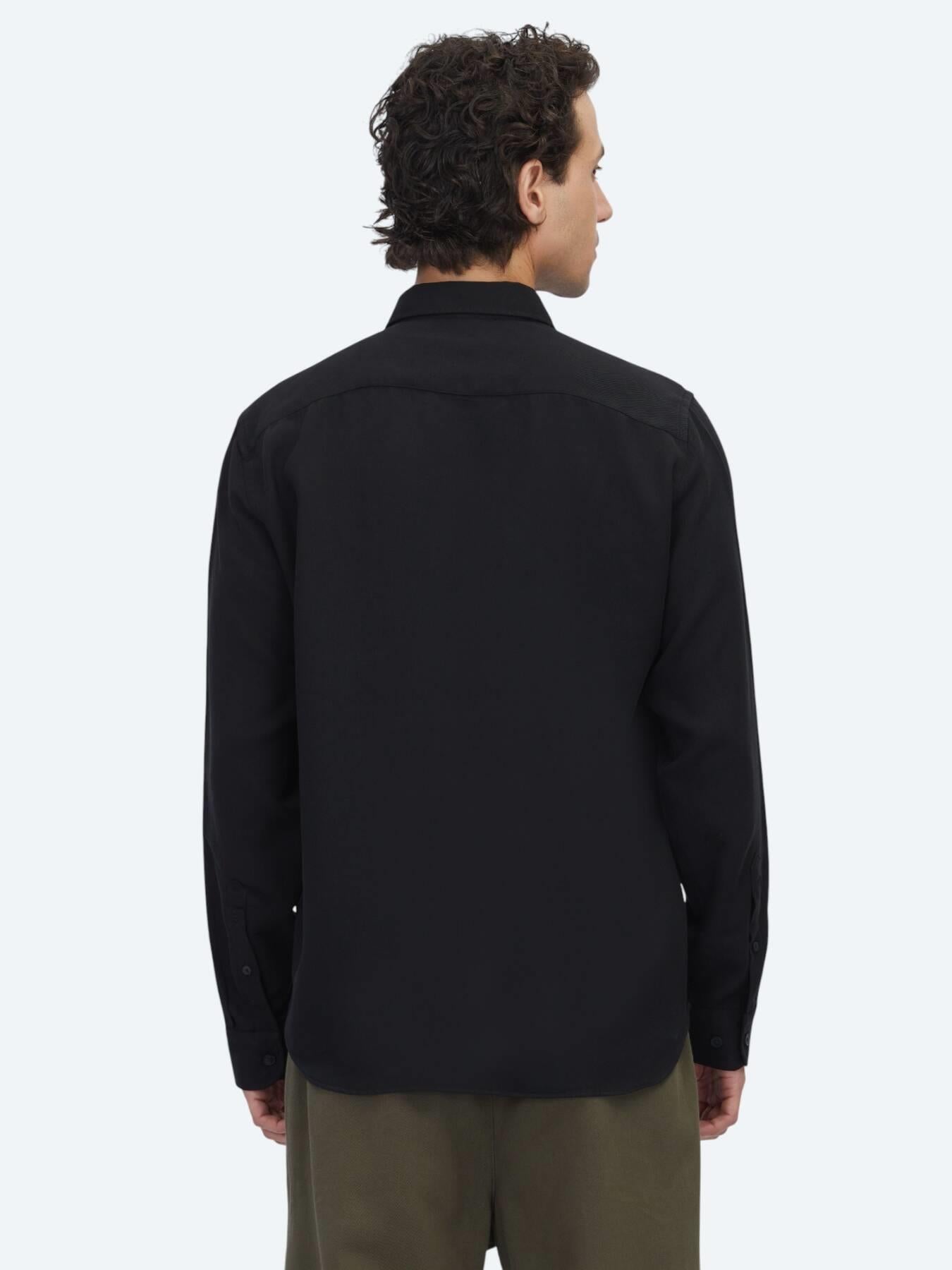 Siyah Regular Fit Uzun Dokuma Casual Gömlek