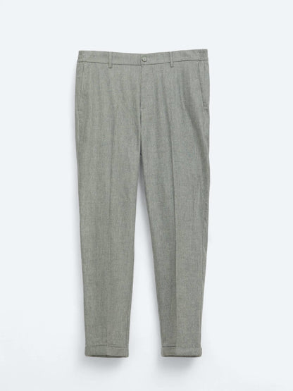 Gri Dokuma Jogging Fit Casual Yün Karışımlı Pantolon