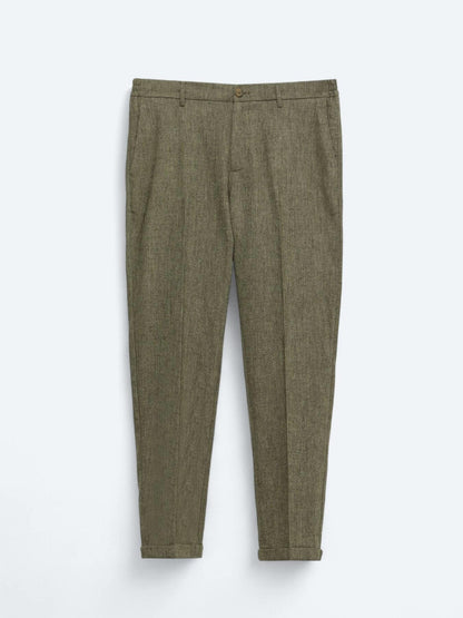 Haki Dokuma Jogging Fit Casual Yün Karışımlı Pantolon