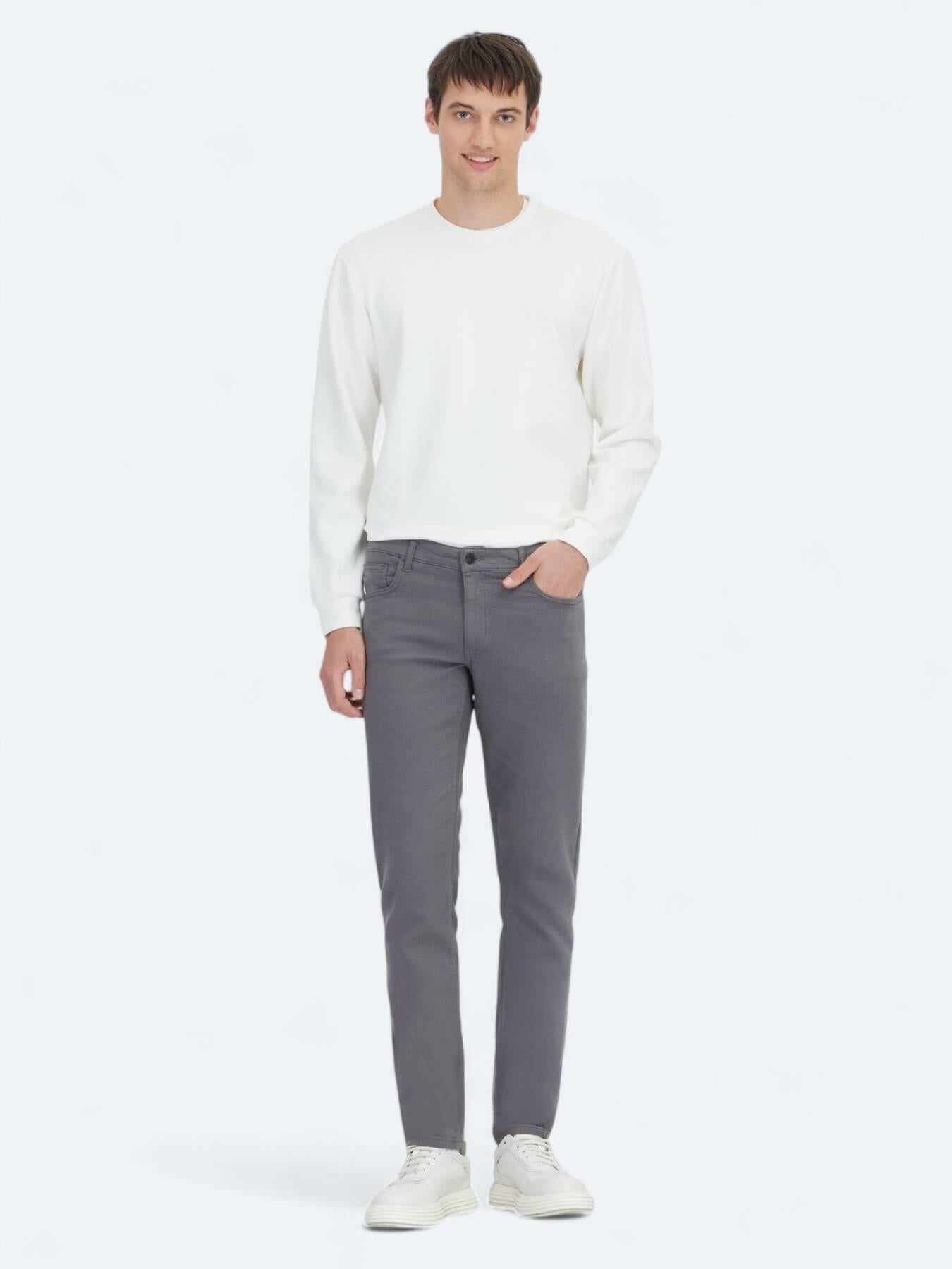 Antrasit Dokuma Slim Fit Casual Pamuk Karışımlı Pantolon