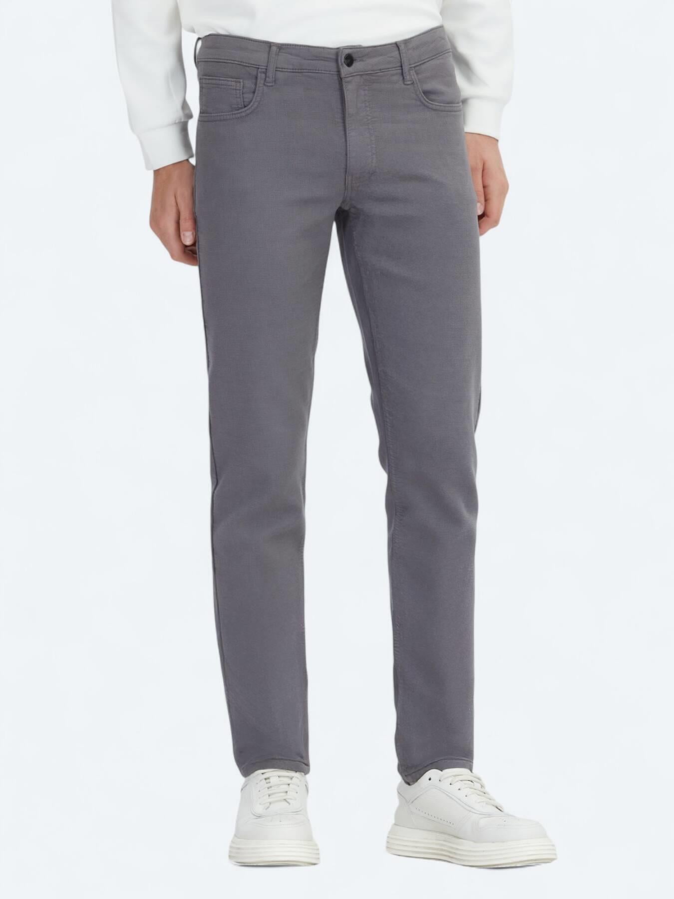 Antrasit Dokuma Slim Fit Casual Pamuk Karışımlı Pantolon