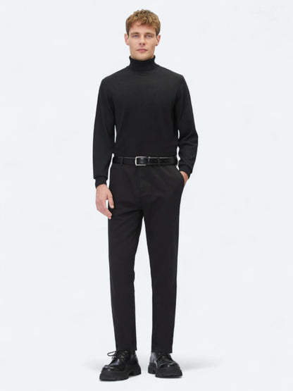 Siyah Dokuma Relaxed Fit Casual Pamuk Karışımlı Pantolon
