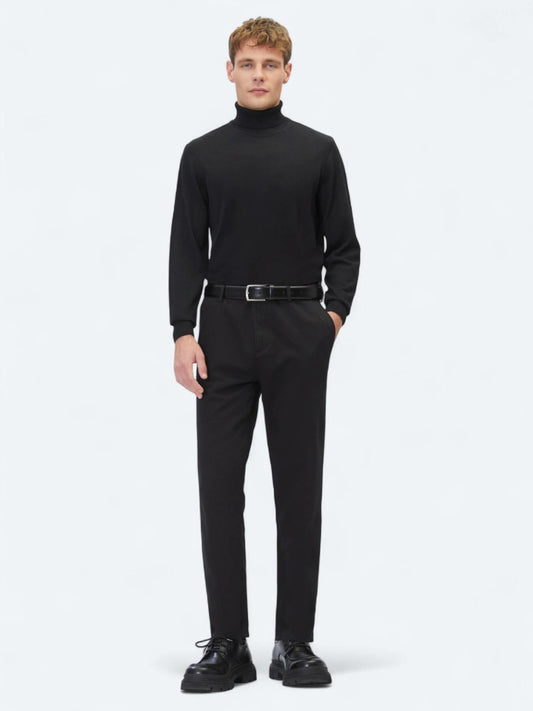 Siyah Dokuma Relaxed Fit Casual Pamuk Karışımlı Pantolon
